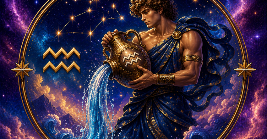 These Zodiac Signs Can't Resist Aquarius – Aquarius zodiac sign illustration with water bearer and astrology background