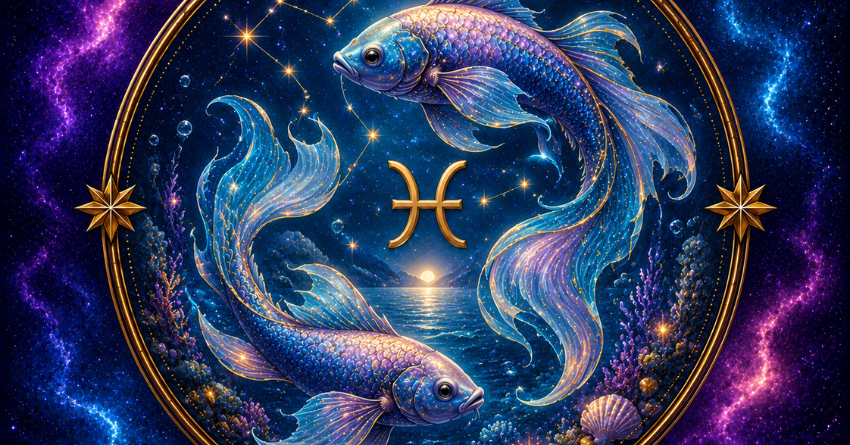 These Zodiac Signs Can't Resist Pisces – Pisces zodiac sign illustration with two fish and astrology background