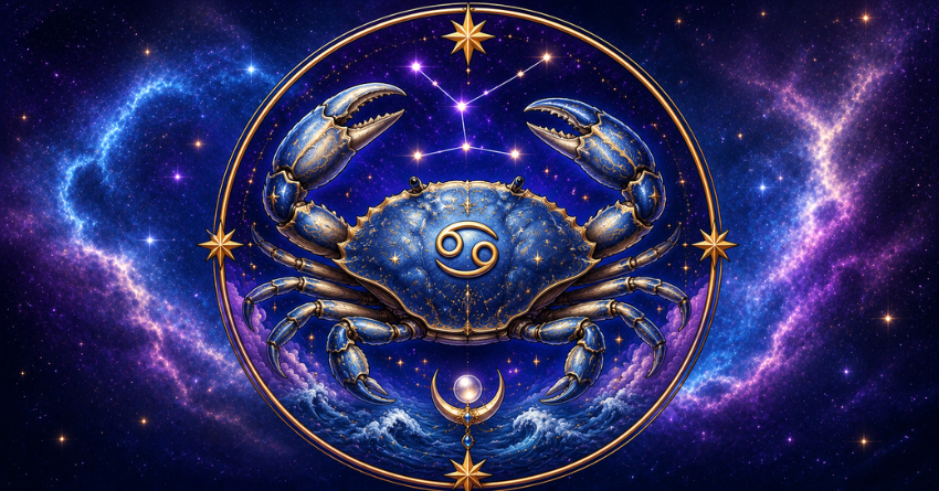These Zodiac Signs Can't Resist Cancer – Cancer zodiac sign illustration with crab and astrology background