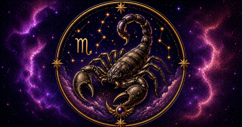 These Zodiac Signs Can't Resist Scorpio – Scorpio zodiac sign illustration with scorpion and astrology background