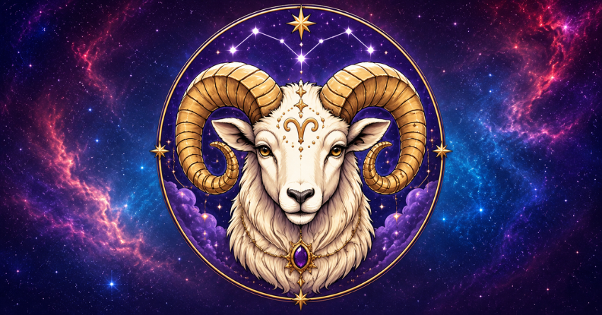 These Zodiac Signs Can't Resist Aries – Aries zodiac sign illustration with ram and astrology background