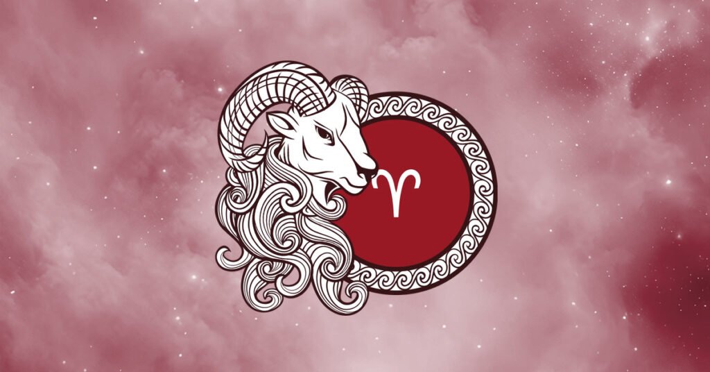 Aries zodiac sign illustration with a pink cosmic background