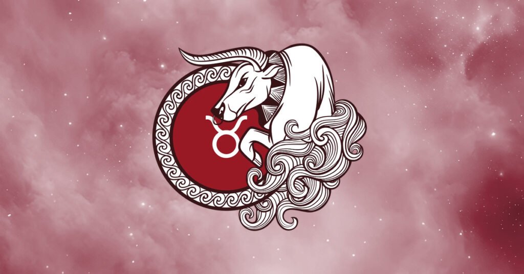 Taurus zodiac sign illustration with a green cosmic background