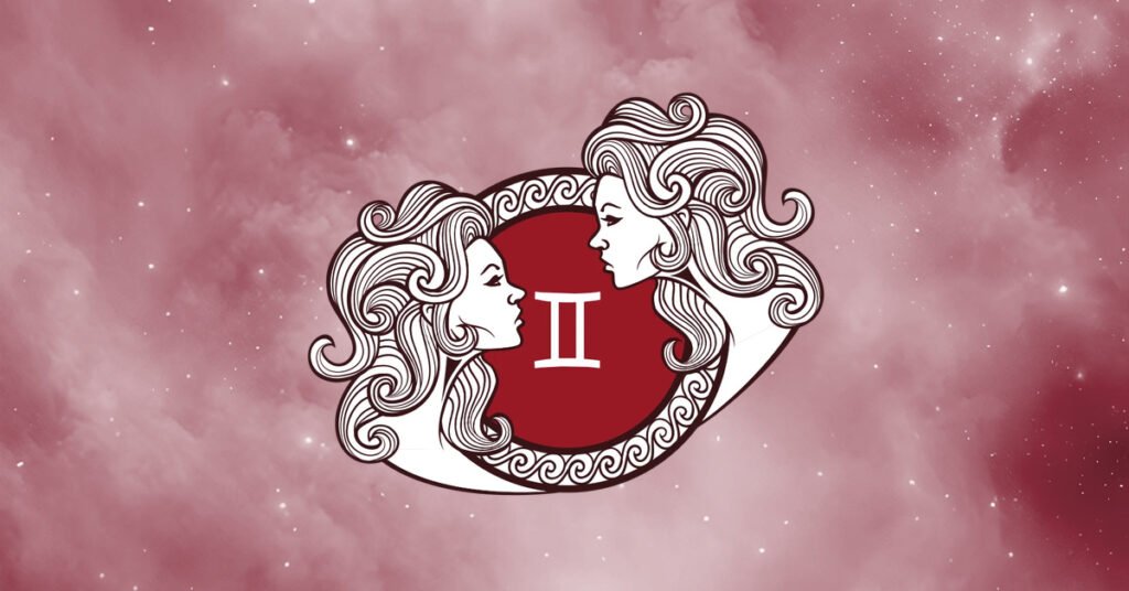 Gemini zodiac sign illustration with a cosmic background