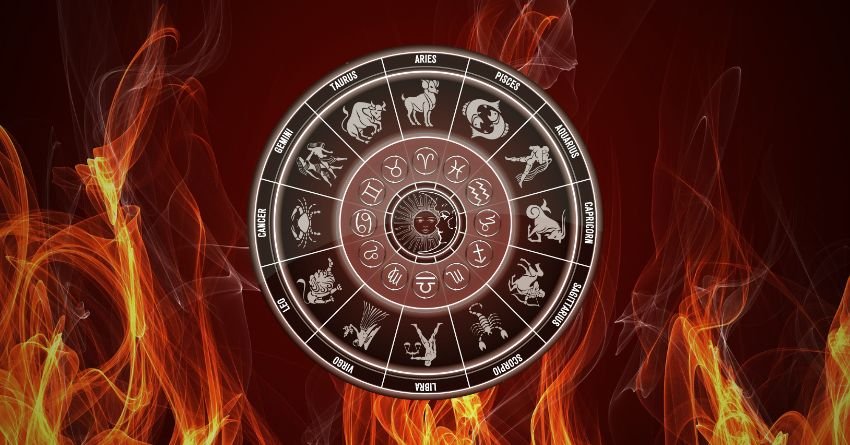 Zodiac wheel surrounded by flames symbolizing the Daily Horoscope for August 6 and hidden truths coming to light.