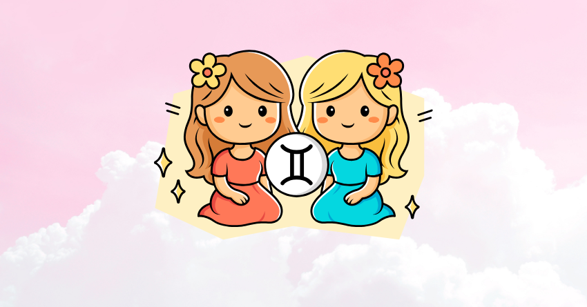Cute Gemini zodiac illustration with the title "The 3 Zodiac Signs Gemini Has Unfinished Business With From a Past Life"
