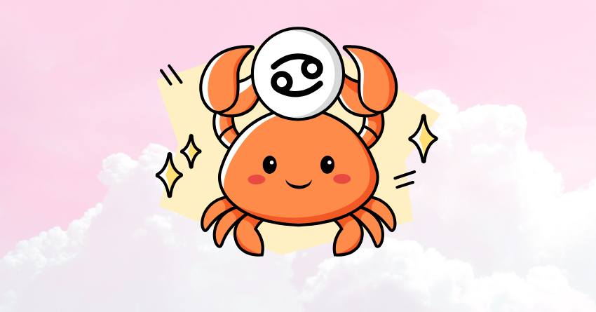 Cute Cancer zodiac illustration with the title "The 3 Zodiac Signs Cancer Has Unfinished Business With From a Past Life"