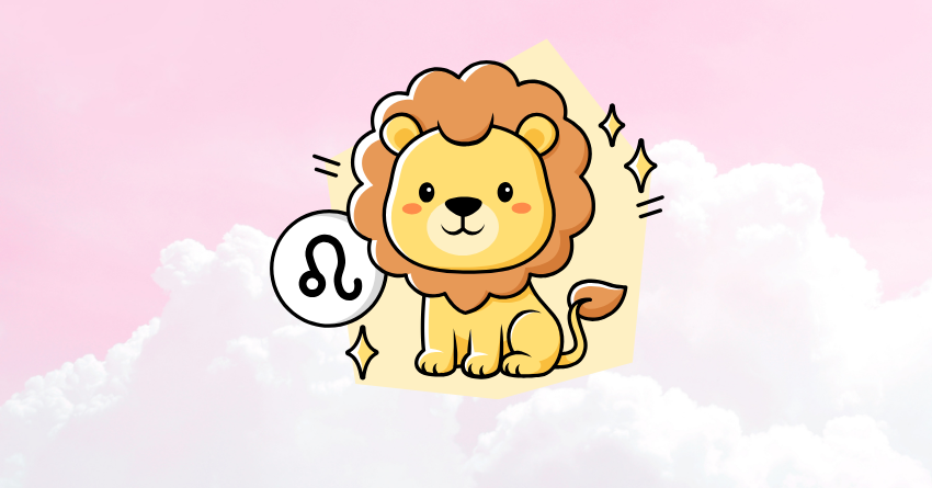 Cute Leo zodiac illustration with the title "The 3 Zodiac Signs Leo Has Unfinished Business With From a Past Life"