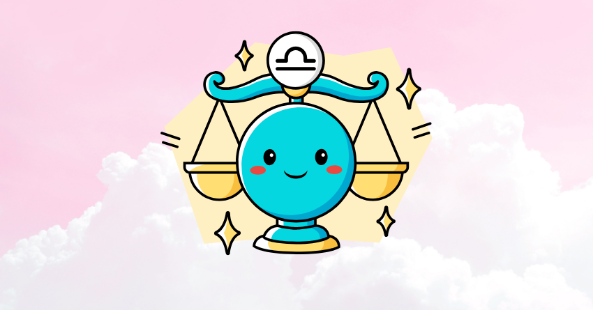Cute Libra zodiac illustration with the title "The 3 Zodiac Signs Libra Has Unfinished Business With From a Past Life"