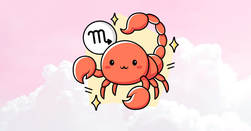 Cute Scorpio zodiac illustration with the title "The 3 Zodiac Signs Scorpio Has Unfinished Business With From a Past Life"