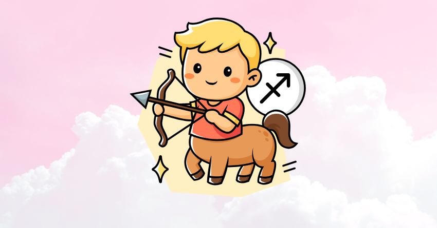 Cute Sagittarius zodiac illustration with the title "The 3 Zodiac Signs Sagittarius Has Unfinished Business With From a Past Life"