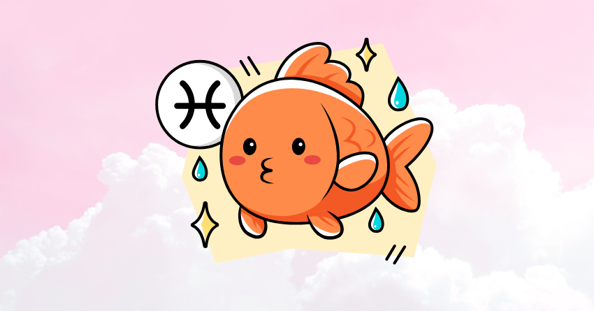 Cute Pisces zodiac illustration with the title "The 3 Zodiac Signs Pisces Has Unfinished Business With From a Past Life"