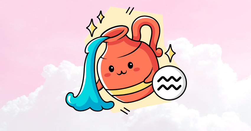 Cute Aquarius zodiac illustration with the title "The 3 Zodiac Signs Aquarius Has Unfinished Business With From a Past Life"